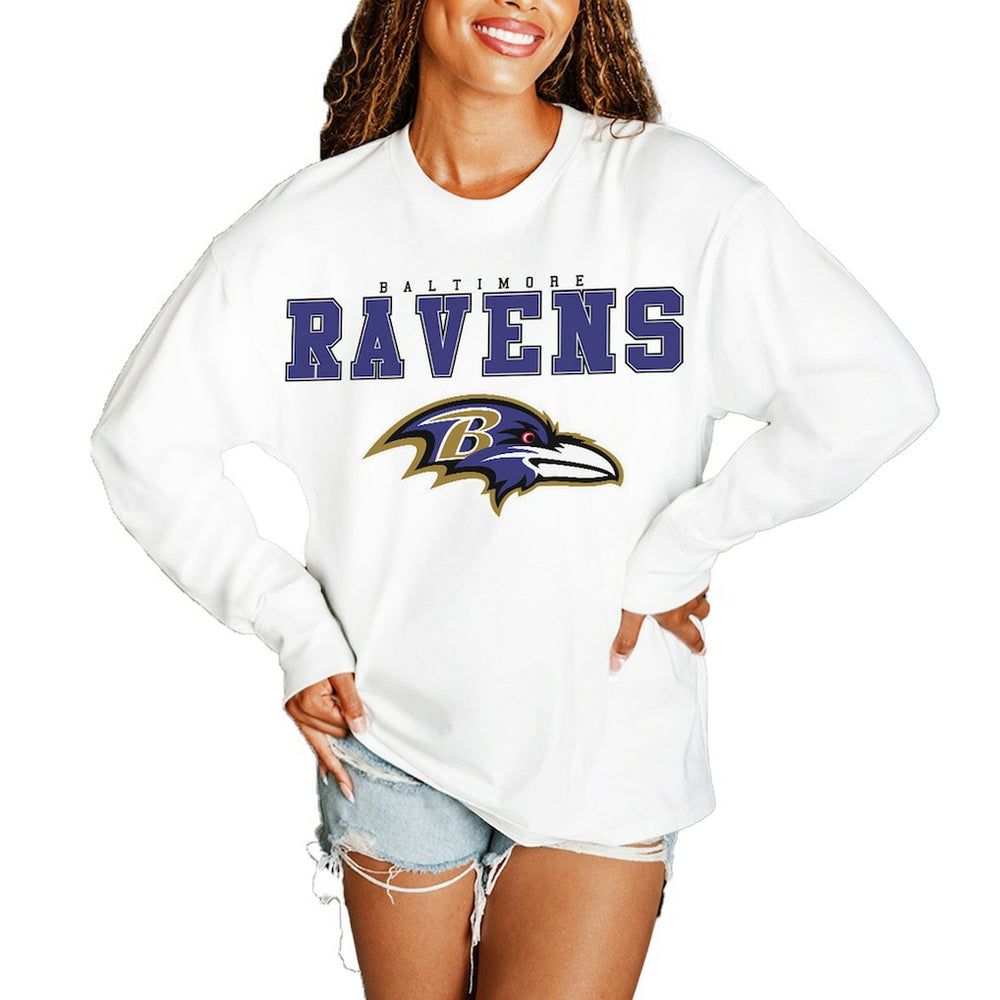 Baltimore Ravens Gameday Couture Women's Big Goals Oversized Long Sleeve T-Shirt - White discount