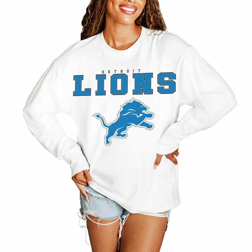 Detroit Lions Gameday Couture Women's Big Goals Oversized Long Sleeve T-Shirt - White for sale