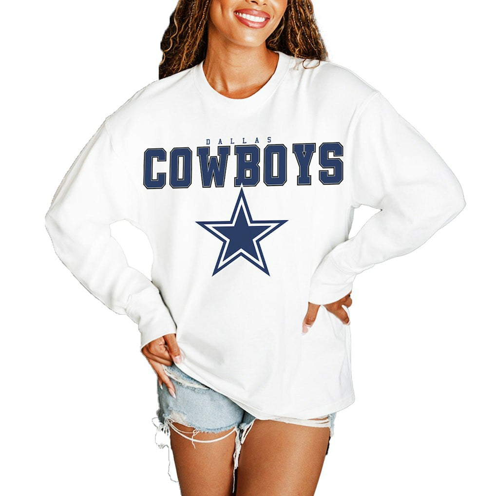 Dallas Cowboys Gameday Couture Women's Big Goals Oversized Long Sleeve T-Shirt - White outlet