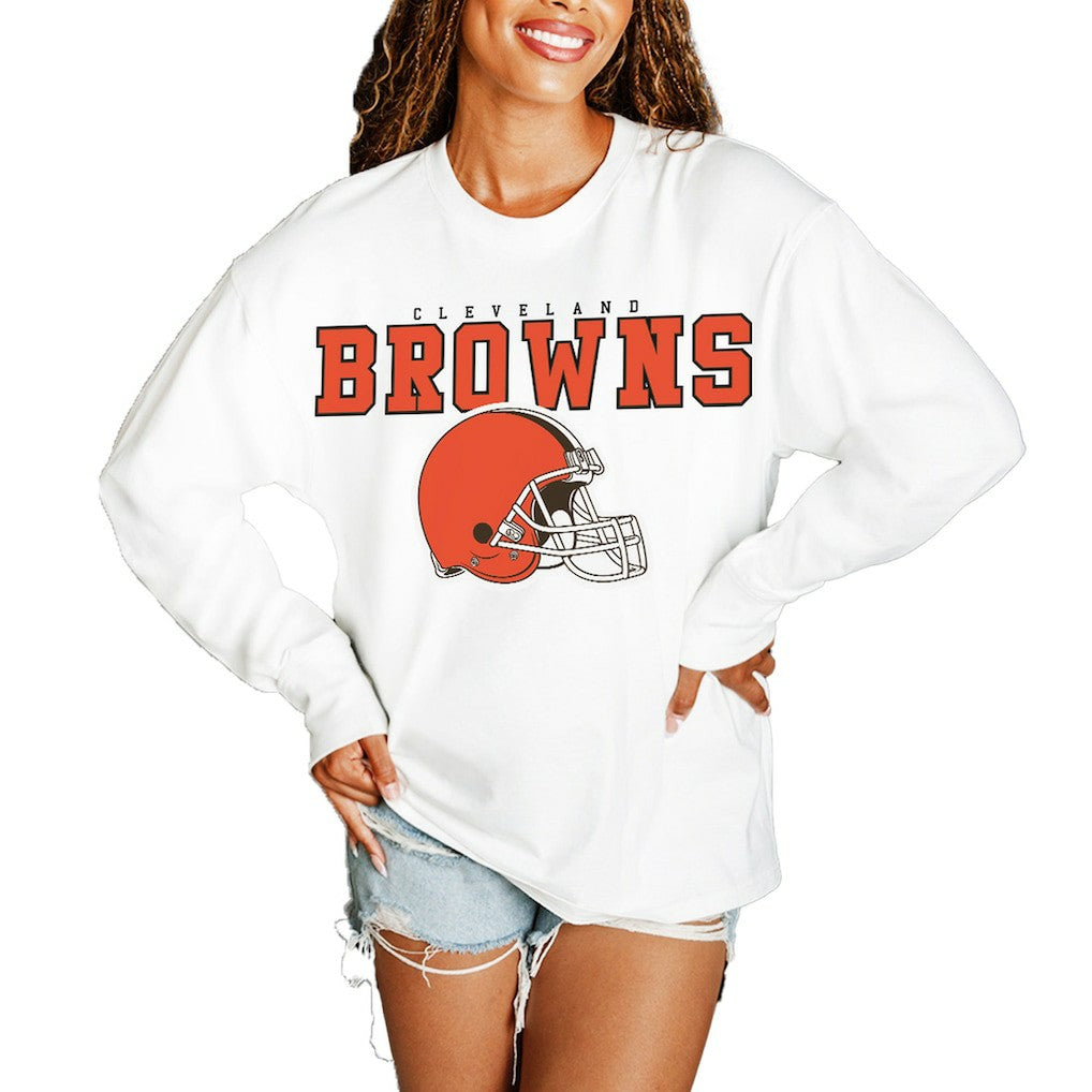 Cleveland Browns Gameday Couture Women's Big Goals Oversized Long Sleeve T-Shirt - White cheap