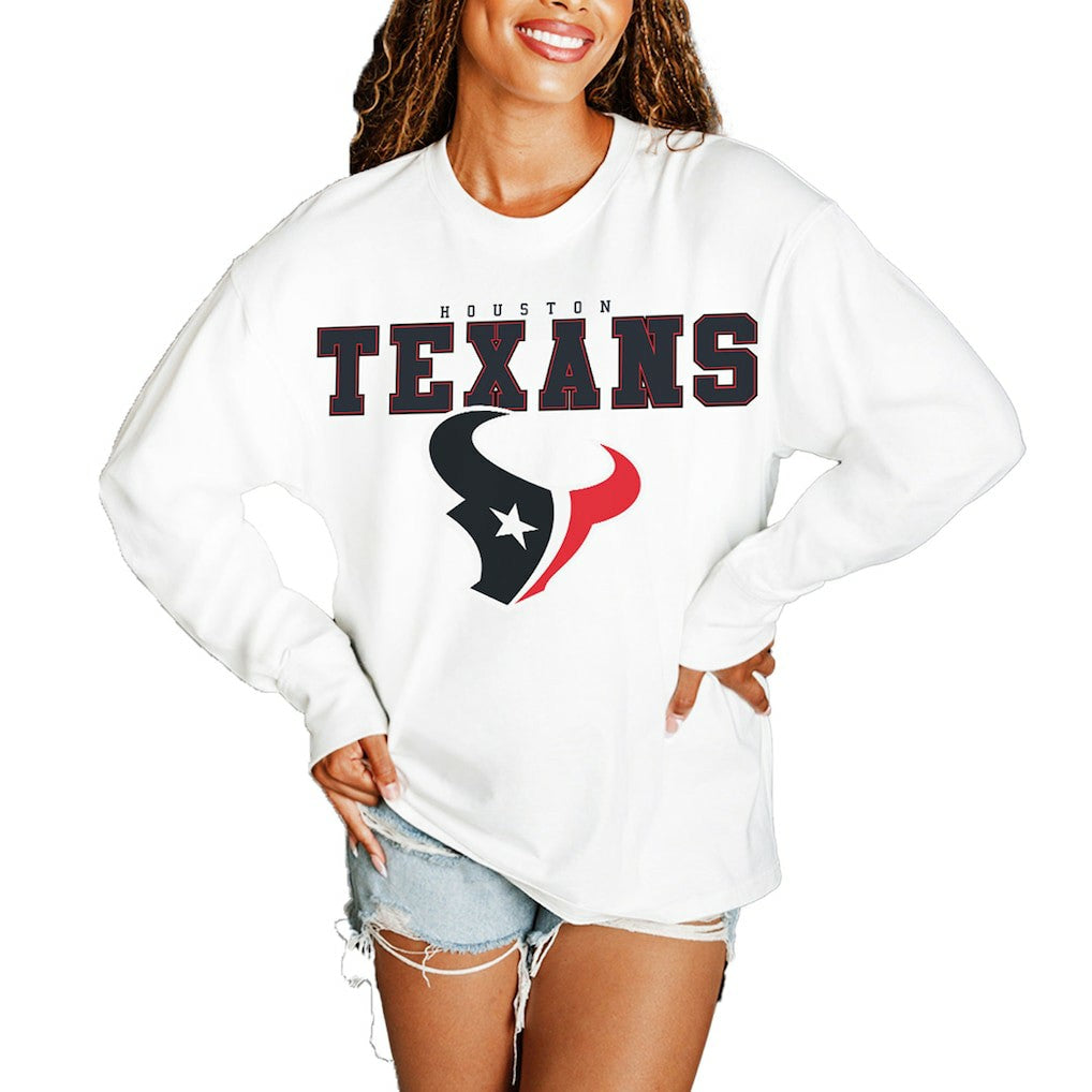 Houston Texans Gameday Couture Women's Big Goals Oversized Long Sleeve T-Shirt - White outlet