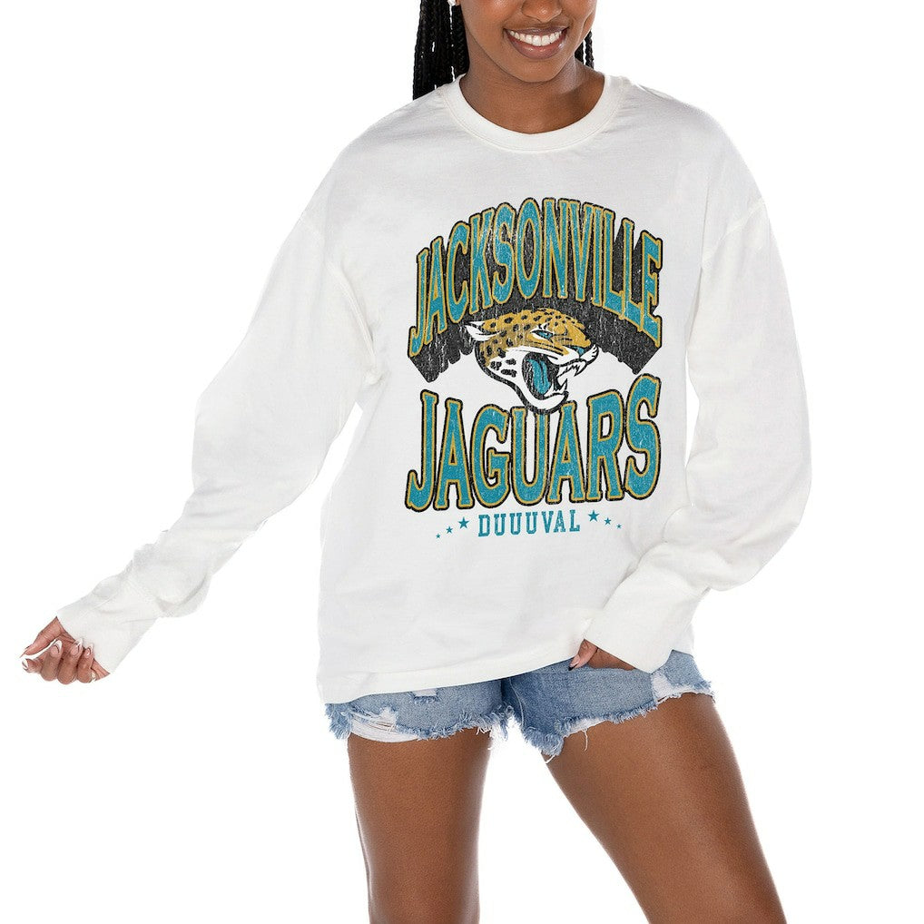 Jacksonville Jaguars Gameday Couture Women's Time Out Oversized Long Sleeve T-Shirt - White outlet