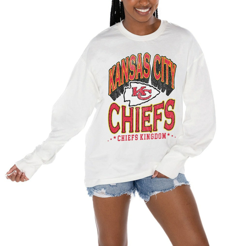 Kansas City Chiefs Gameday Couture Women's Time Out Oversized Long Sleeve T-Shirt - White for sale