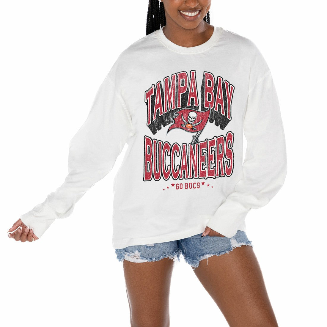 Tampa Bay Buccaneers Gameday Couture Women's Time Out Oversized Long Sleeve T-Shirt - White online