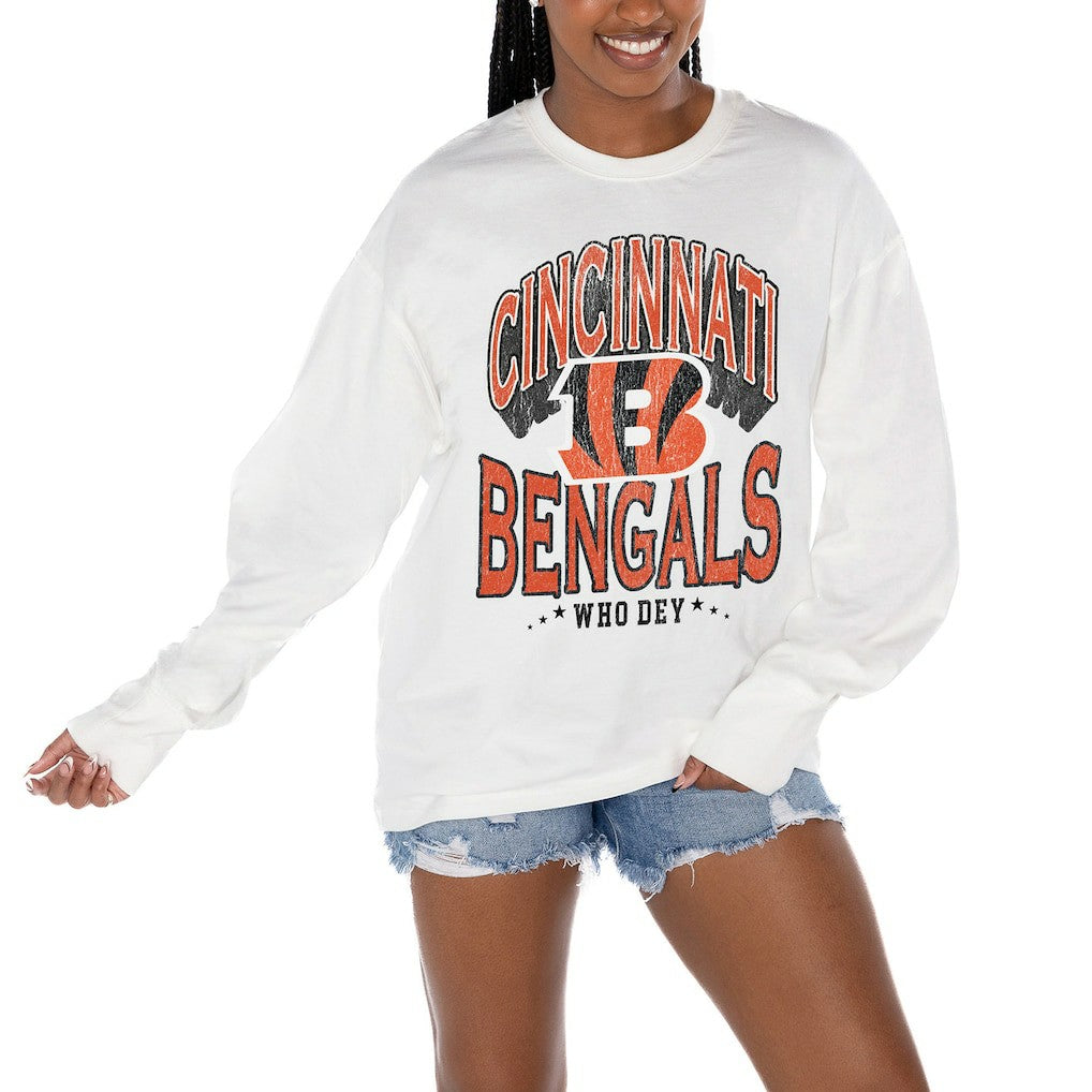 Cincinnati Bengals Gameday Couture Women's Time Out Oversized Long Sleeve T-Shirt - White sale