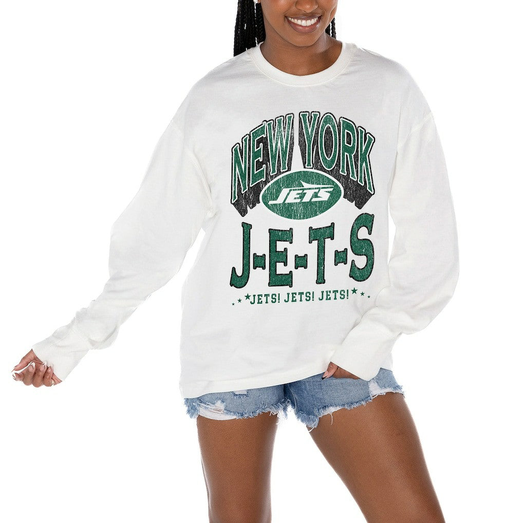 New York Jets Gameday Couture Women's Time Out Oversized Long Sleeve T-Shirt - White outlet