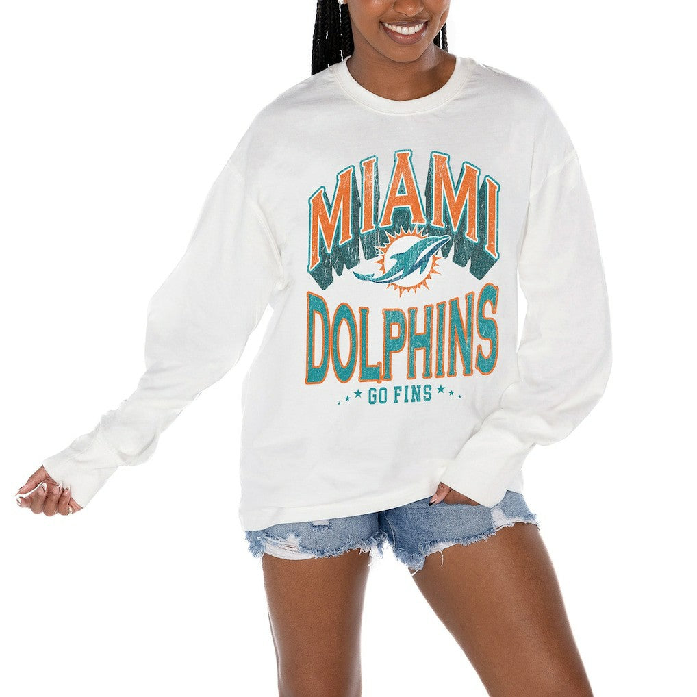 Miami Dolphins Gameday Couture Women's Time Out Oversized Long Sleeve T-Shirt - White outlet