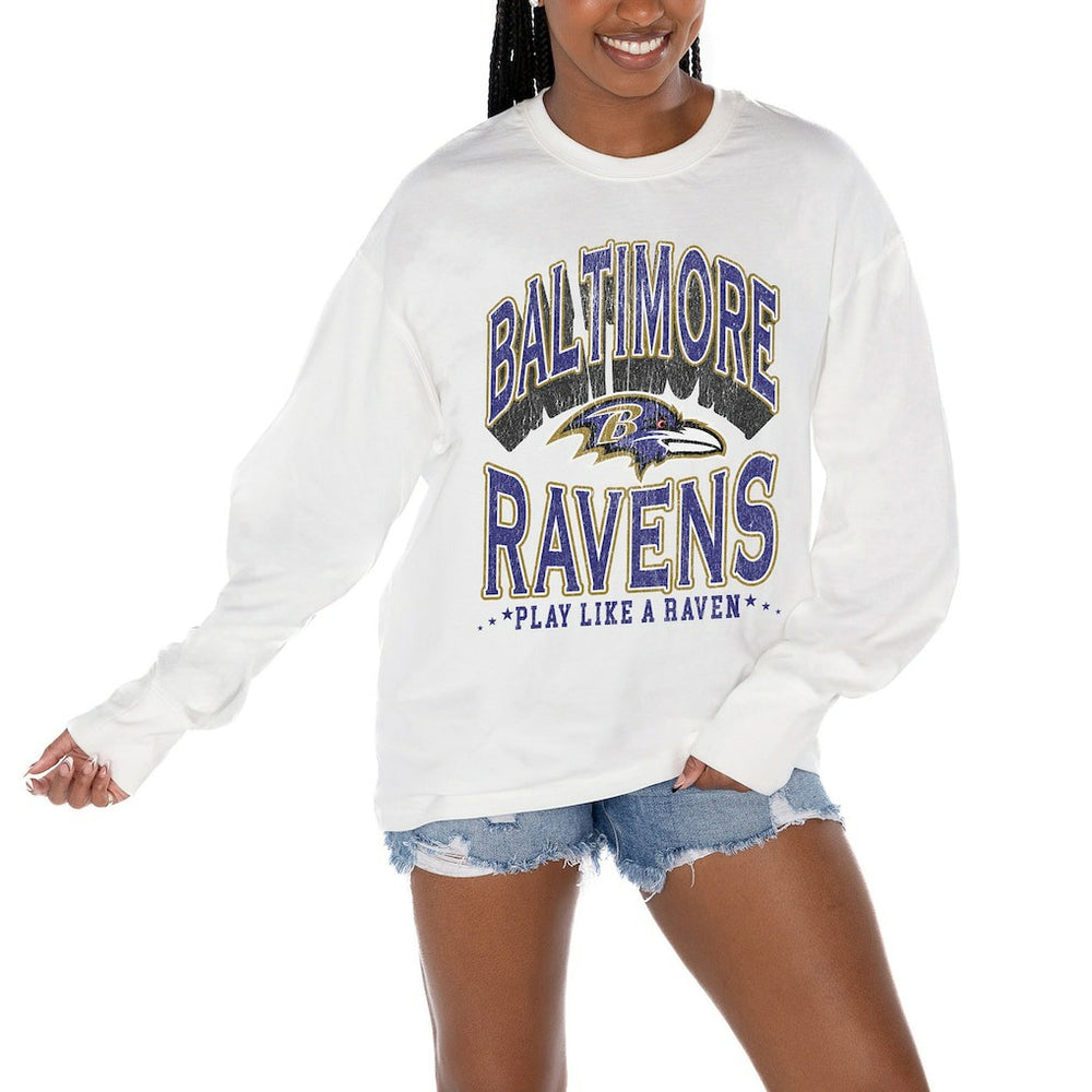 Baltimore Ravens Gameday Couture Women's Time Out Oversized Long Sleeve T-Shirt - White sale
