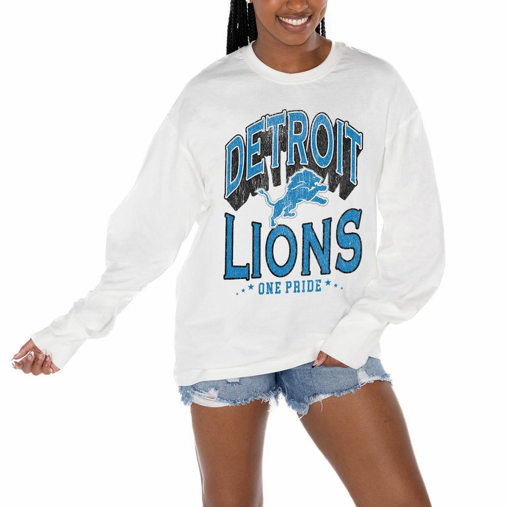 Detroit Lions Gameday Couture Women's Time Out Oversized Long Sleeve T-Shirt - White on sale
