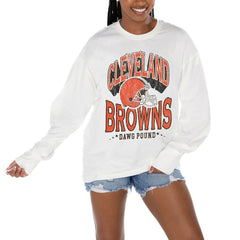 Cleveland Browns Gameday Couture Women's Time Out Oversized Long Sleeve T-Shirt - White discount