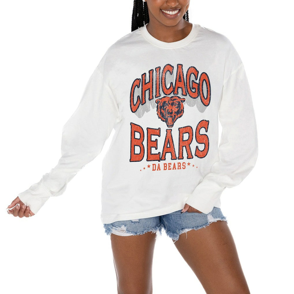 Chicago Bears Gameday Couture Women's Time Out Oversized Long Sleeve T-Shirt - White on sale