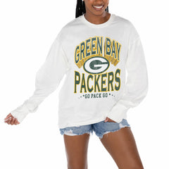 Green Bay Packers Gameday Couture Women's Time Out Oversized Long Sleeve T-Shirt - White for sale
