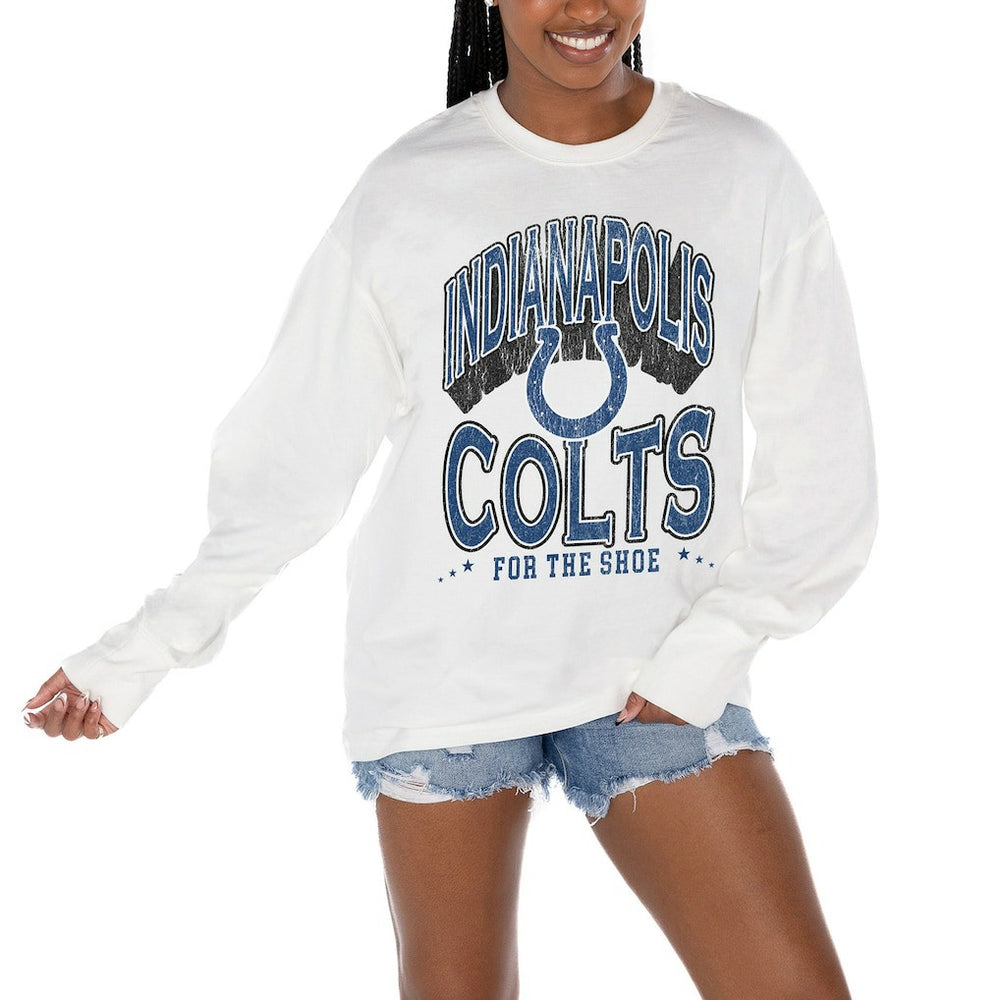 Indianapolis Colts Gameday Couture Women's Time Out Oversized Long Sleeve T-Shirt - White cheap