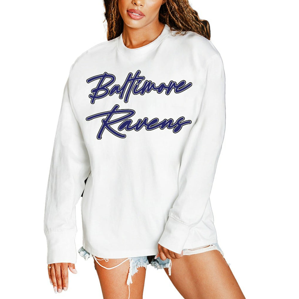 Baltimore Ravens Gameday Couture Women's Classic Comeback Oversized Long Sleeve T-Shirt - White cheap