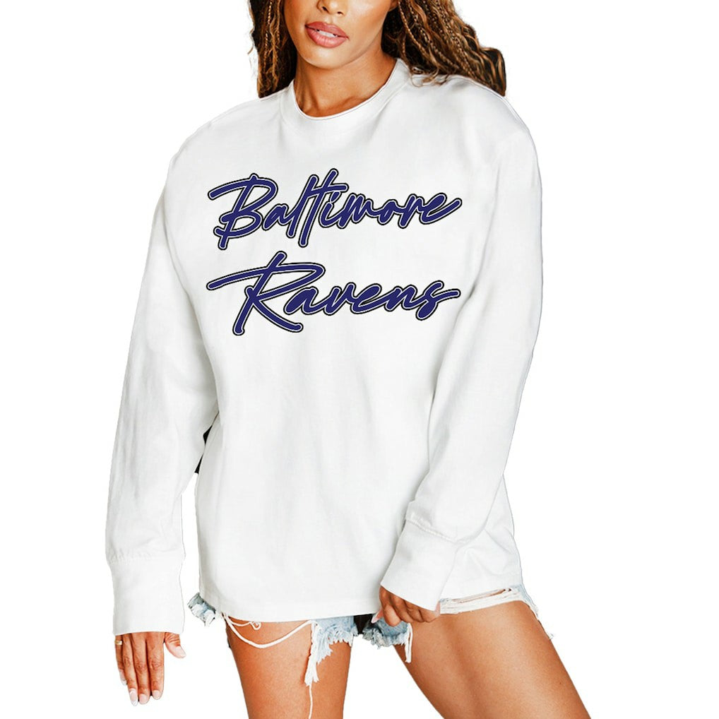 Baltimore Ravens Gameday Couture Women's Classic Comeback Oversized Long Sleeve T-Shirt - White cheap