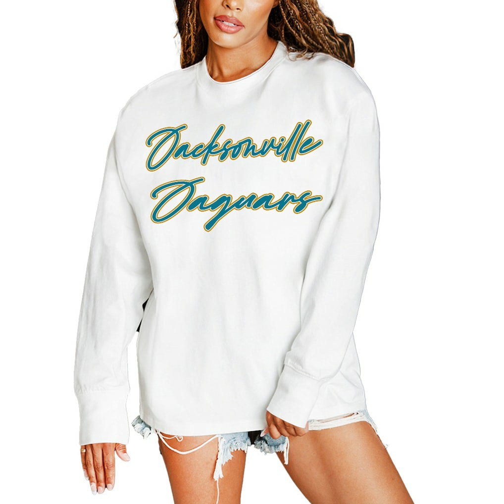 Jacksonville Jaguars Gameday Couture Women's Classic Comeback Oversized Long Sleeve T-Shirt - White outlet