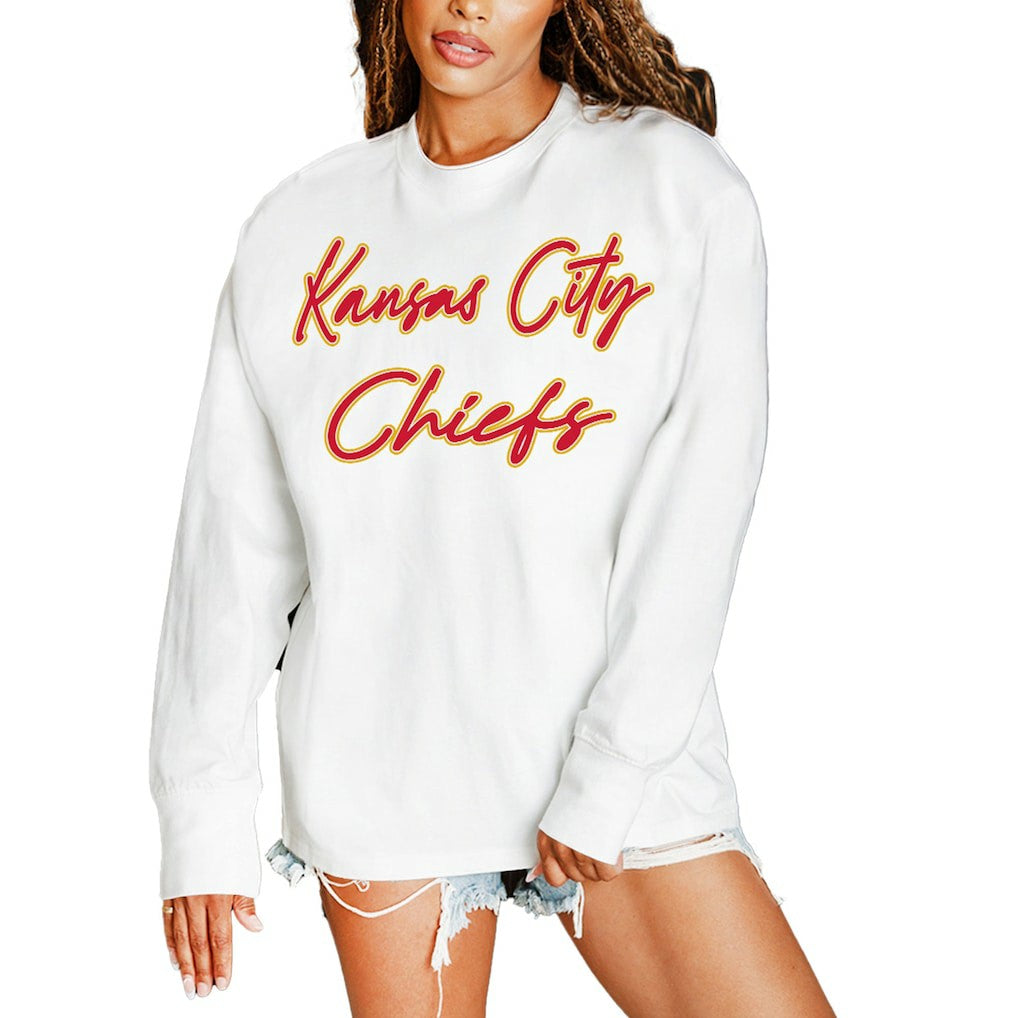 Kansas City Chiefs Gameday Couture Women's Classic Comeback Oversized Long Sleeve T-Shirt - White sale