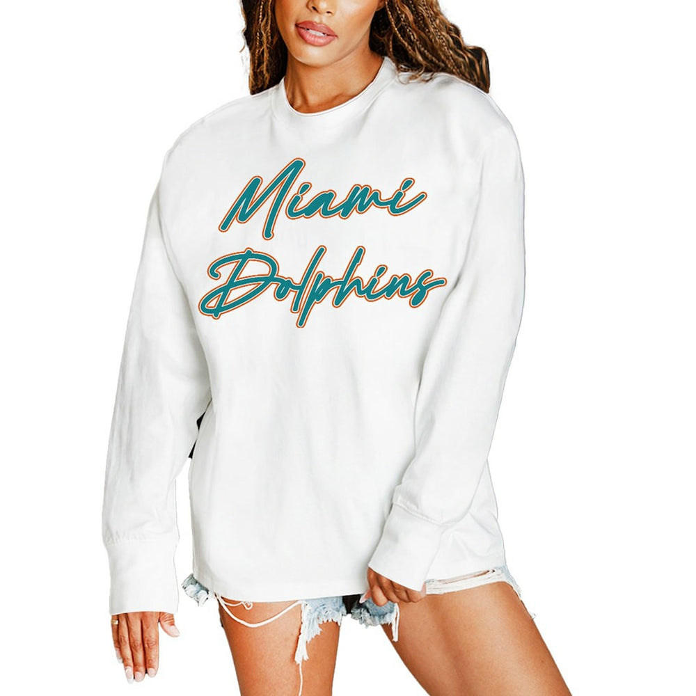 Miami Dolphins Gameday Couture Women's Classic Comeback Oversized Long Sleeve T-Shirt - White online