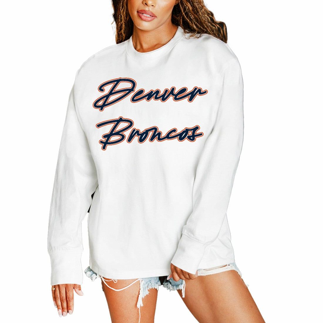 Denver Broncos Gameday Couture Women's Classic Comeback Oversized Long Sleeve T-Shirt - White outlet