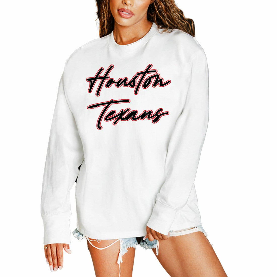 Houston Texans Gameday Couture Women's Classic Comeback Oversized Long Sleeve T-Shirt - White sale