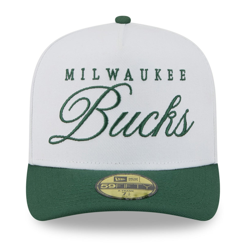 Milwaukee Bucks 2025 NBA Draft A-Frame 59FIFTY Fitted Hat - White/Hunter Green | New Era discount