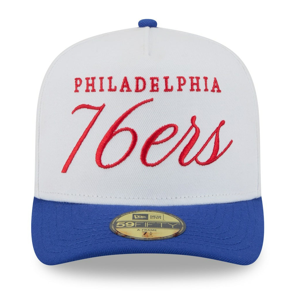 Philadelphia 76ers 2025 NBA Draft A-Frame 59FIFTY Fitted Hat - White/Royal | New Era shop