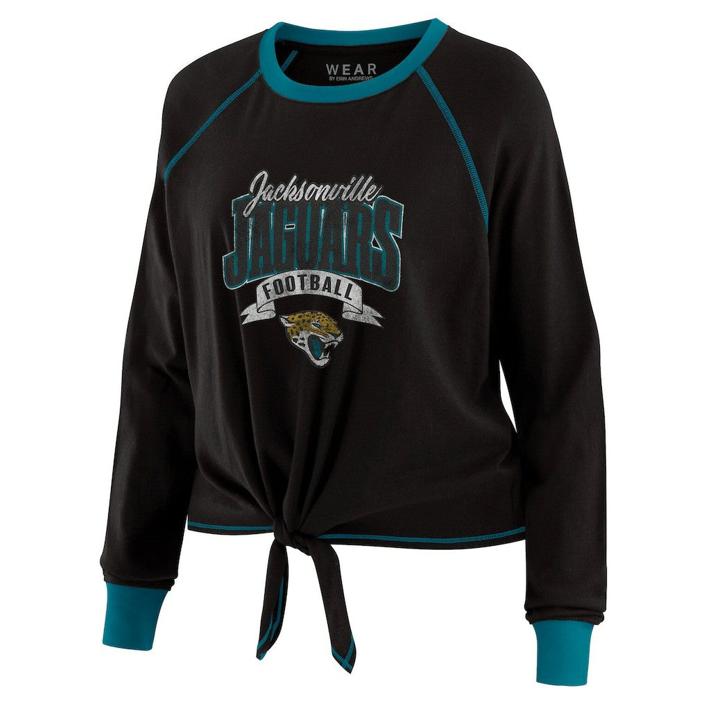 Jacksonville Jaguars WEAR by Erin Andrews Women's Plus Size Tie-Front Long Sleeve Top - Black/Teal cheap