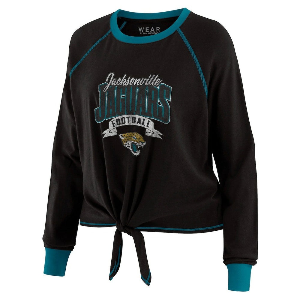 Jacksonville Jaguars WEAR by Erin Andrews Women's Plus Size Tie-Front Long Sleeve Top - Black/Teal cheap