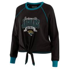 Jacksonville Jaguars WEAR by Erin Andrews Women's Plus Size Tie-Front Long Sleeve Top - Black/Teal cheap