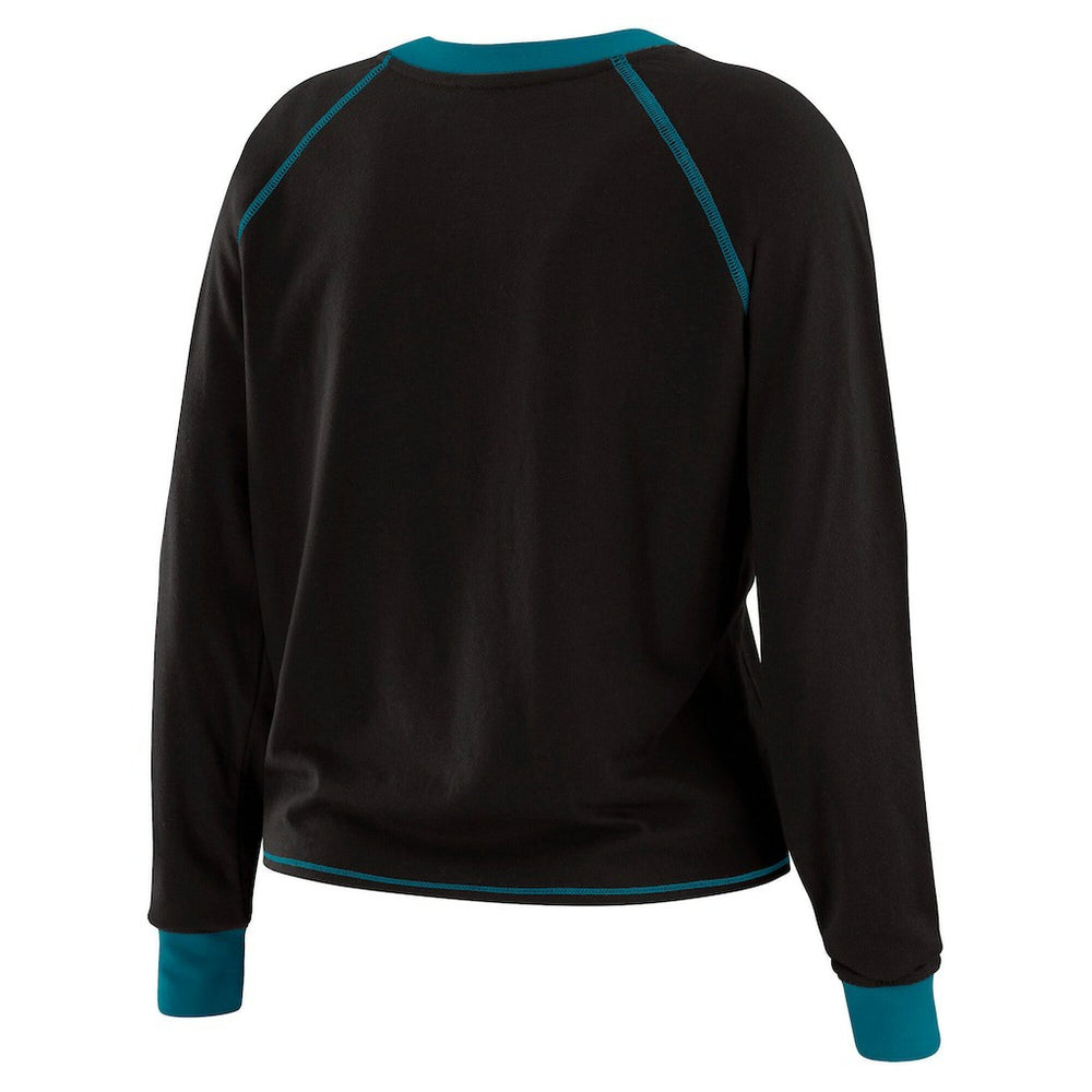 Jacksonville Jaguars WEAR by Erin Andrews Women's Plus Size Tie-Front Long Sleeve Top - Black/Teal cheap