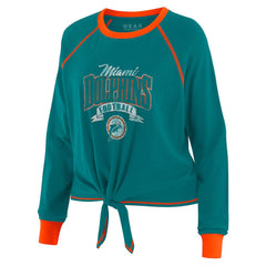 Miami Dolphins WEAR by Erin Andrews Women's Plus Size Tie-Front Long Sleeve Top - Aqua/Orange cheap