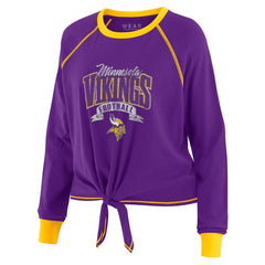 Minnesota Vikings WEAR by Erin Andrews Women's Plus Size Tie-Front Long Sleeve Top - Purple/Yellow for sale