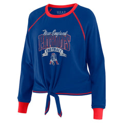 New England Patriots WEAR by Erin Andrews Women's Plus Size Tie-Front Long Sleeve Top - Royal/Red on sale