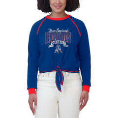 New England Patriots WEAR by Erin Andrews Women's Plus Size Tie-Front Long Sleeve Top - Royal/Red on sale