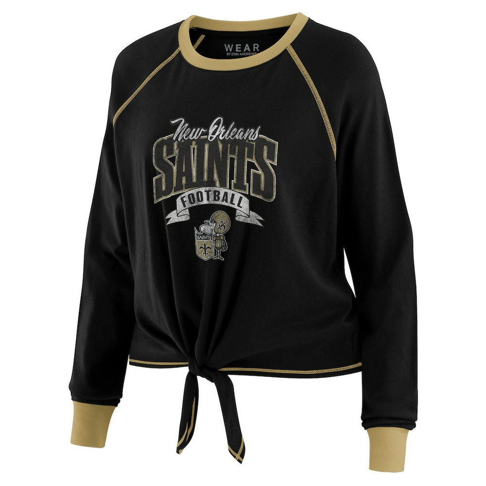 New Orleans Saints WEAR by Erin Andrews Women's Plus Size Tie-Front Long Sleeve Top - Black/Gold discount