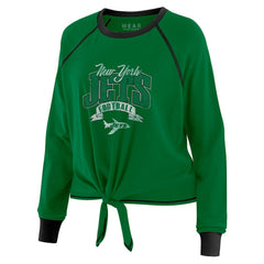 New York Jets WEAR by Erin Andrews Women's Plus Size Tie-Front Long Sleeve Top - Green/Black cheap