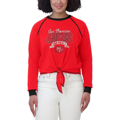 San Francisco 49ers WEAR by Erin Andrews Women's Plus Size Tie-Front Long Sleeve Top - Scarlet/Black discount