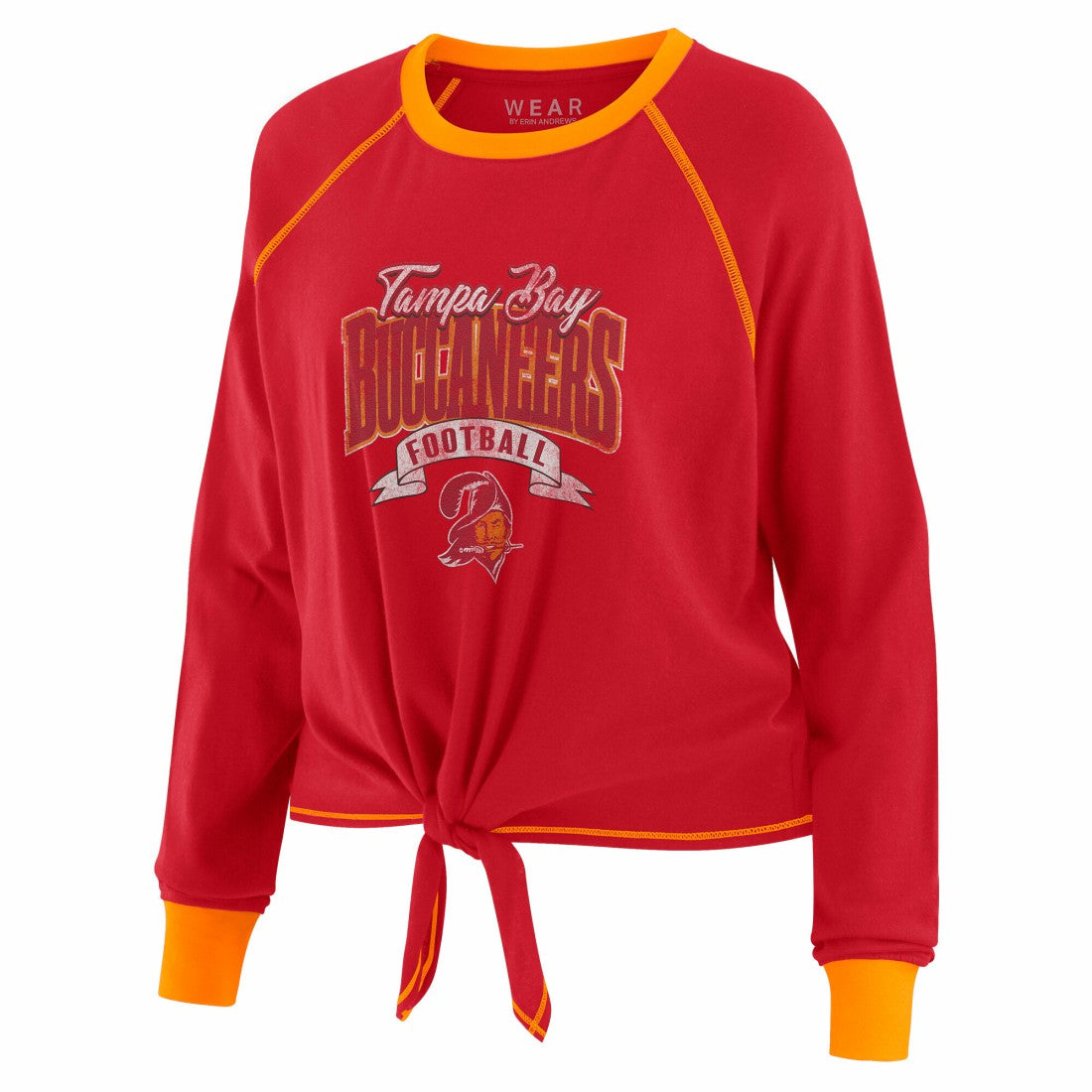 Tampa Bay Buccaneers WEAR by Erin Andrews Women's Plus Size Tie-Front Long Sleeve Top - Red/Orange cheap