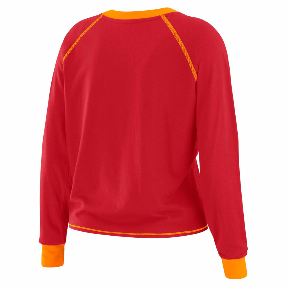Tampa Bay Buccaneers WEAR by Erin Andrews Women's Plus Size Tie-Front Long Sleeve Top - Red/Orange cheap