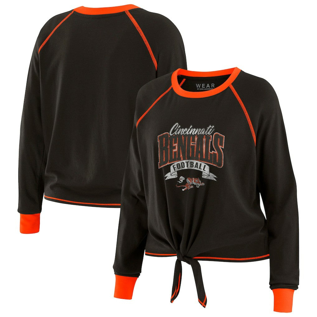 Cincinnati Bengals WEAR by Erin Andrews Women's Plus Size Tie-Front Long Sleeve Top - Black/Orange online