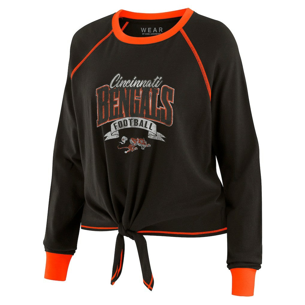 Cincinnati Bengals WEAR by Erin Andrews Women's Plus Size Tie-Front Long Sleeve Top - Black/Orange online