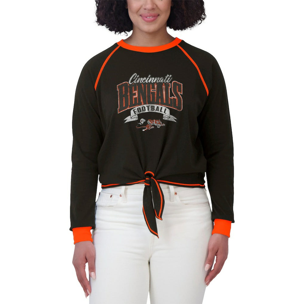 Cincinnati Bengals WEAR by Erin Andrews Women's Plus Size Tie-Front Long Sleeve Top - Black/Orange online