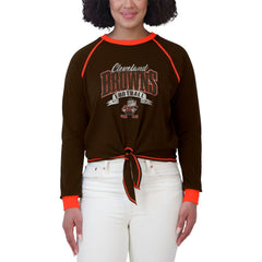 Cleveland Browns WEAR by Erin Andrews Women's Plus Size Tie-Front Long Sleeve Top - Brown/Orange sale