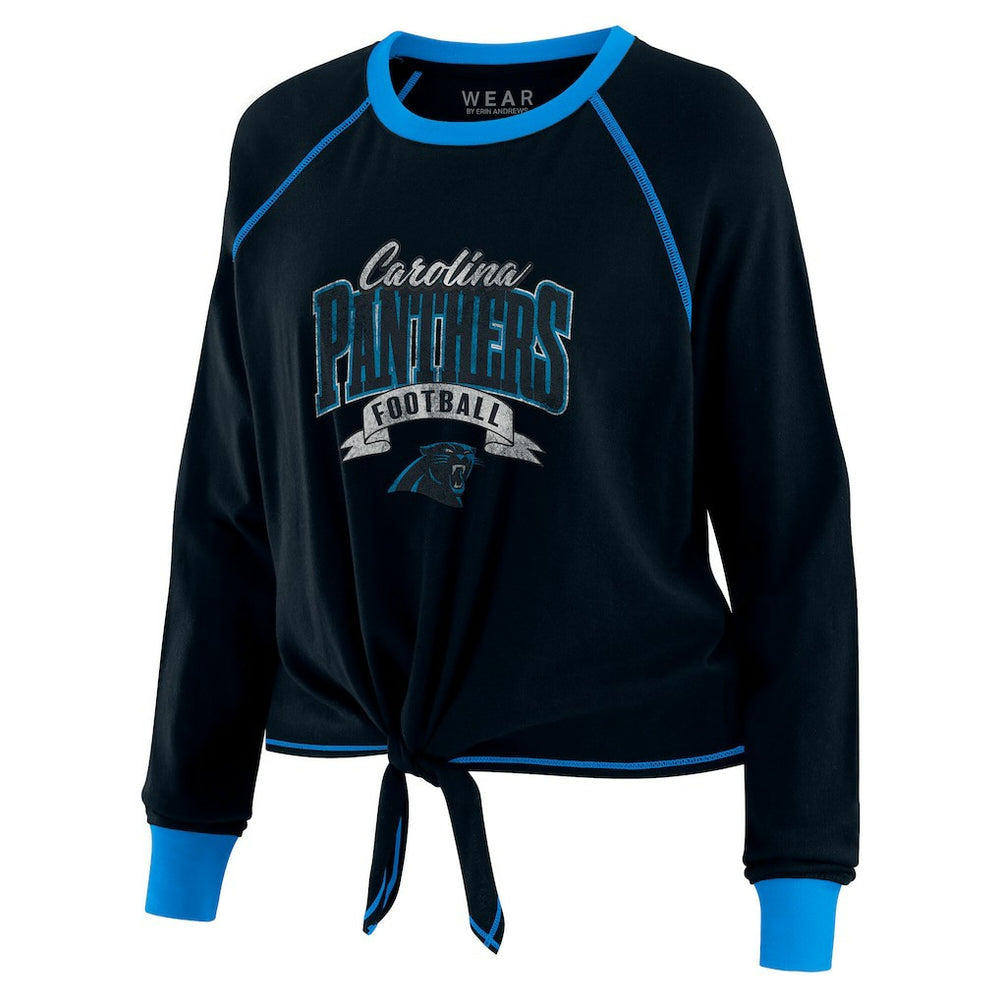 Carolina Panthers WEAR by Erin Andrews Women's Plus Size Tie-Front Long Sleeve Top - Black/Blue outlet