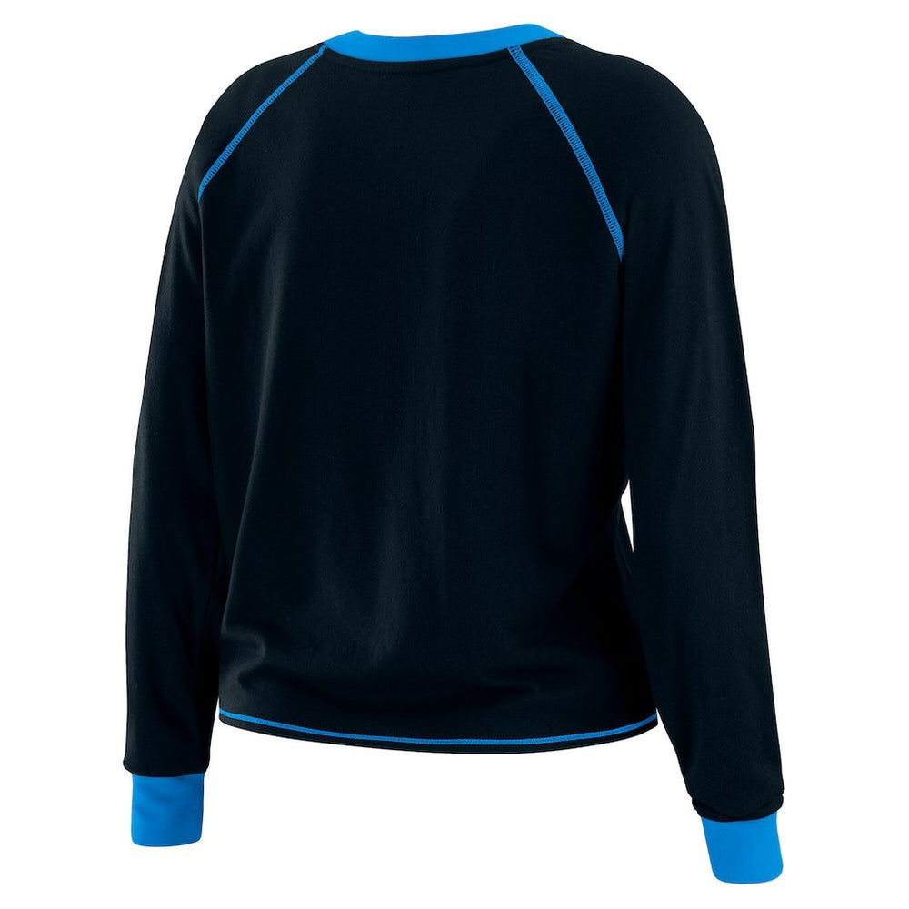 Carolina Panthers WEAR by Erin Andrews Women's Plus Size Tie-Front Long Sleeve Top - Black/Blue outlet
