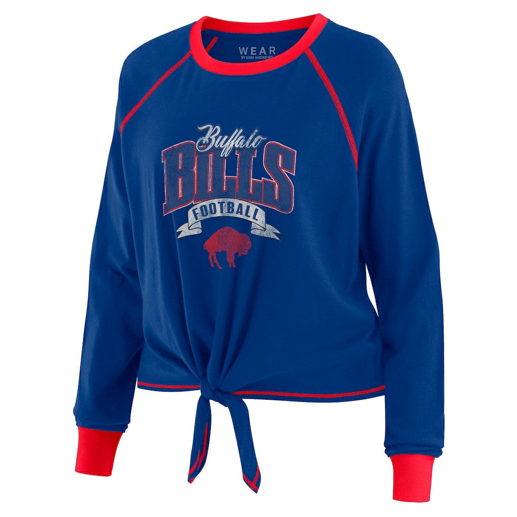 Buffalo Bills WEAR by Erin Andrews Women's Plus Size Tie-Front Long Sleeve Top - Royal/Red for sale