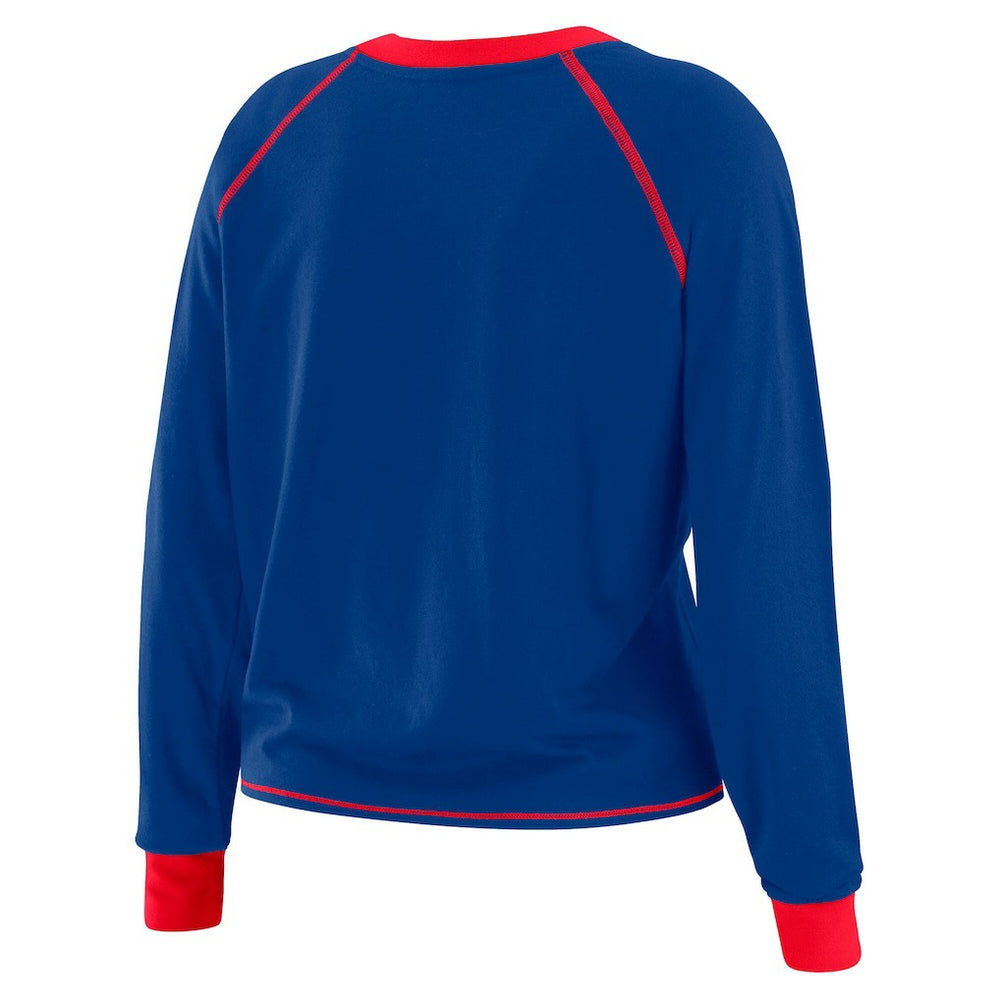 Buffalo Bills WEAR by Erin Andrews Women's Plus Size Tie-Front Long Sleeve Top - Royal/Red for sale