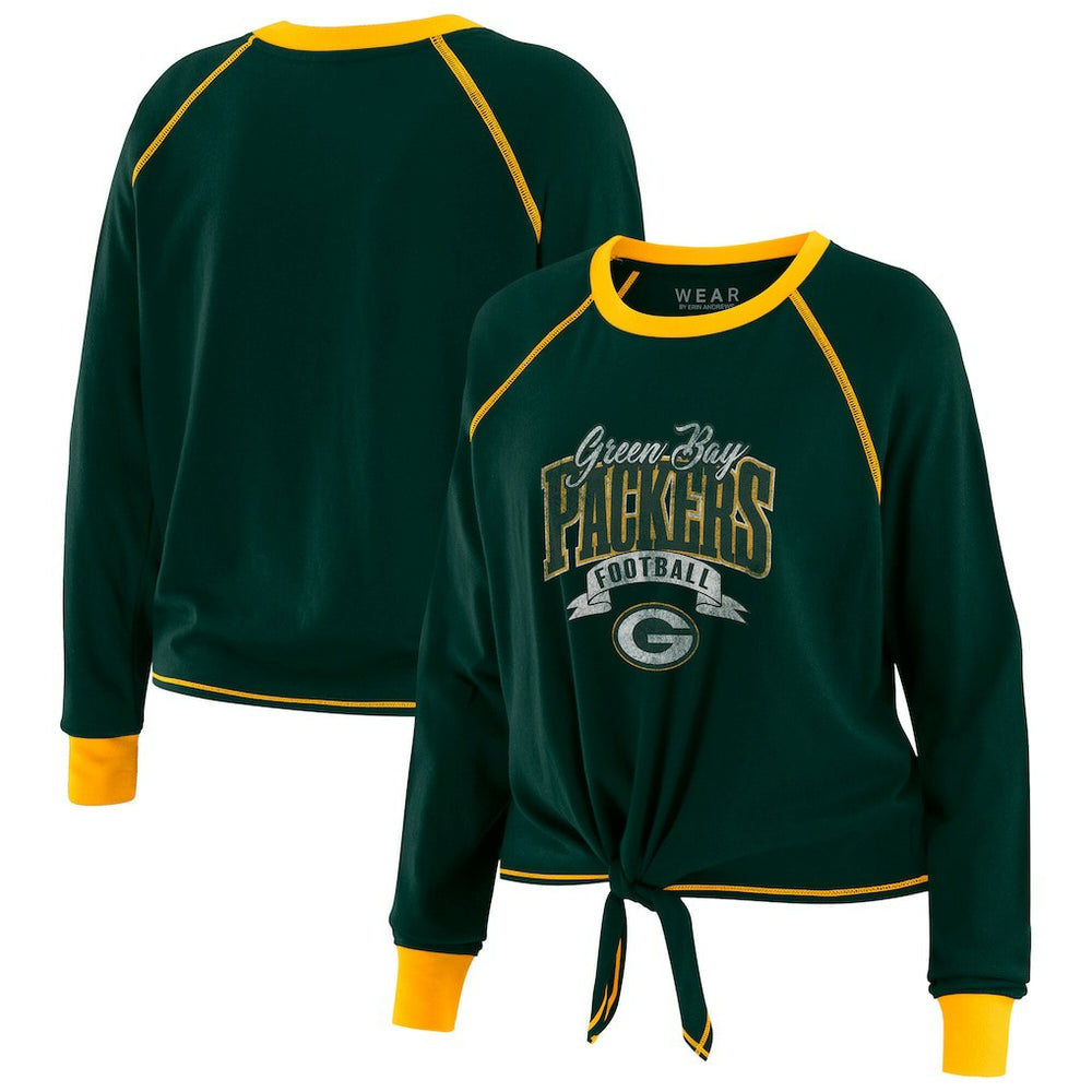 Green Bay Packers WEAR by Erin Andrews Women's Plus Size Tie-Front Long Sleeve Top - Green/Gold online