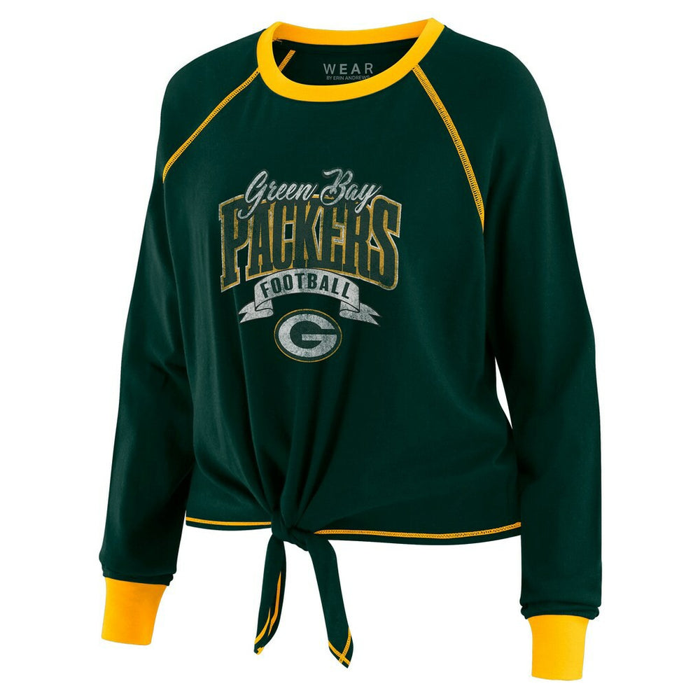 Green Bay Packers WEAR by Erin Andrews Women's Plus Size Tie-Front Long Sleeve Top - Green/Gold online