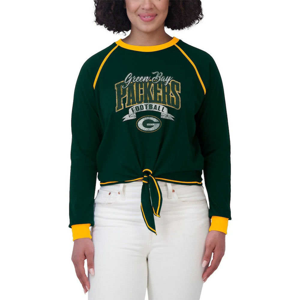 Green Bay Packers WEAR by Erin Andrews Women's Plus Size Tie-Front Long Sleeve Top - Green/Gold online